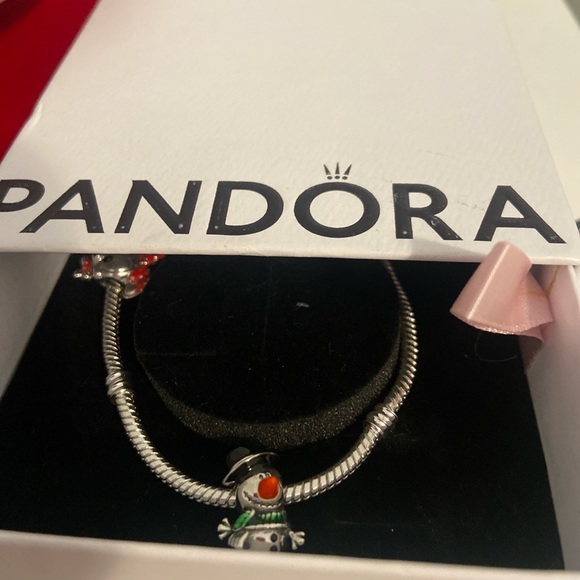 Charm solid sterling silver 925 snowman for Pandora bracelet - Picture 2 of 4